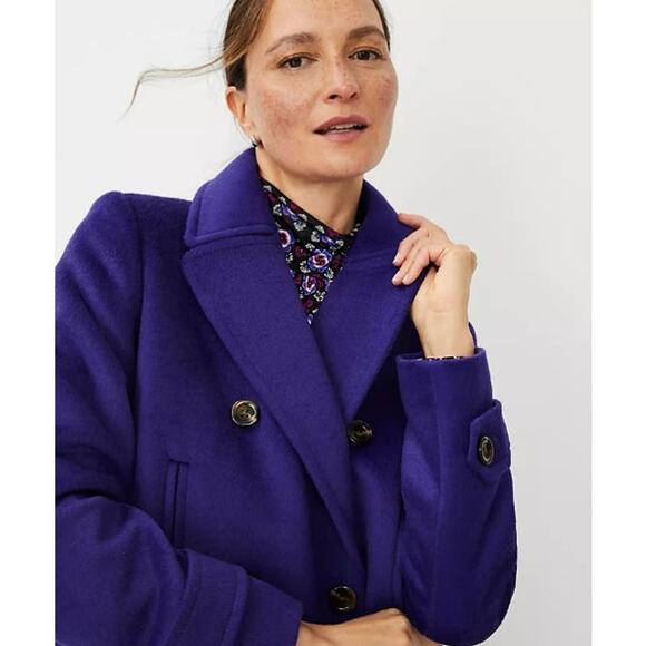 NWT Ann Taylor Wool Blend Notched Collar Peacoat in Ultraviolet Size M - Picture 2 of 3